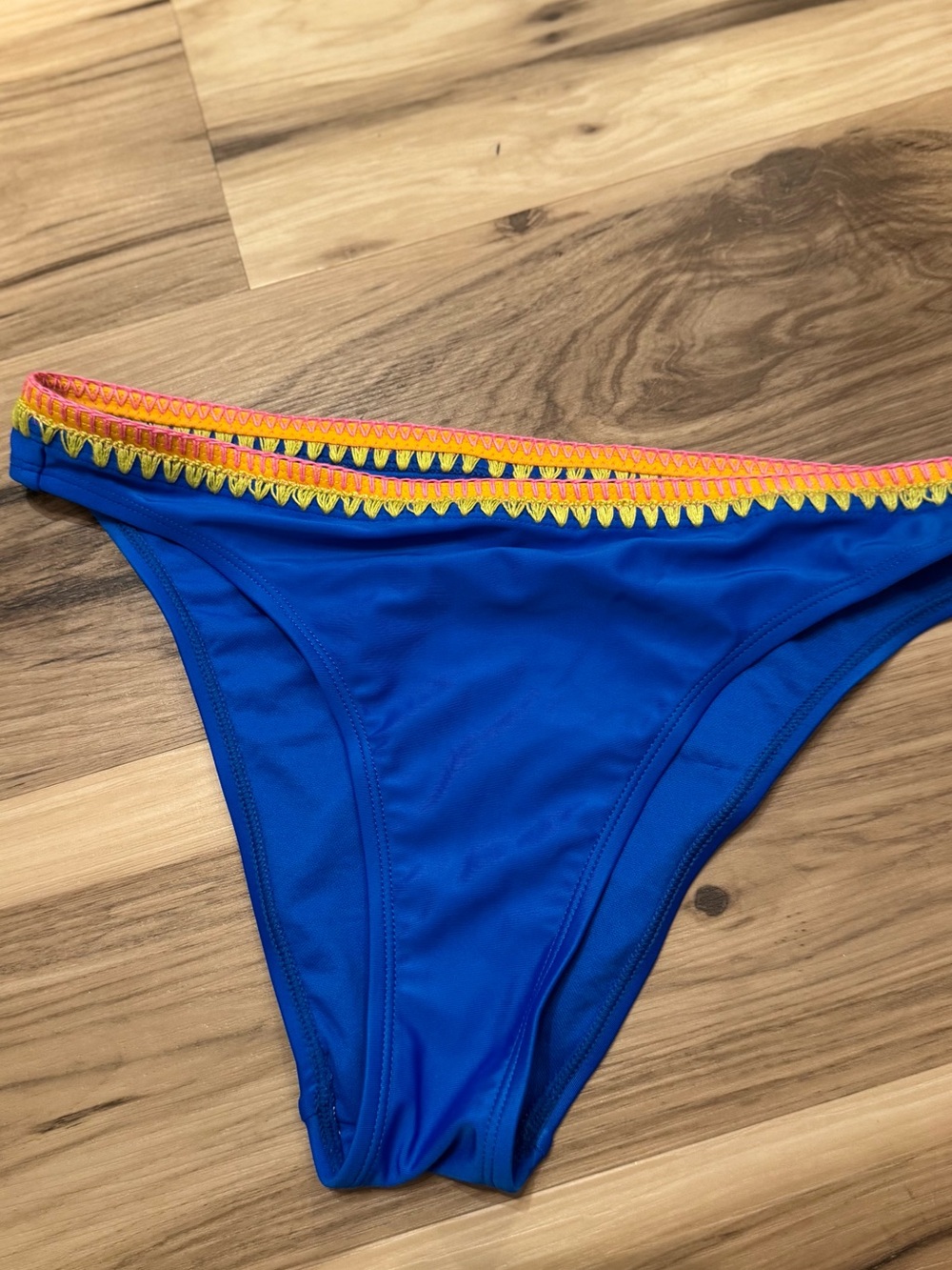 No Boundaries Blue Bikini Bottom with Neon Crochet Trim